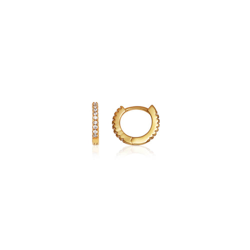 925 Sterling Silver Crystal Huggie Hoop Earrings (Gold)