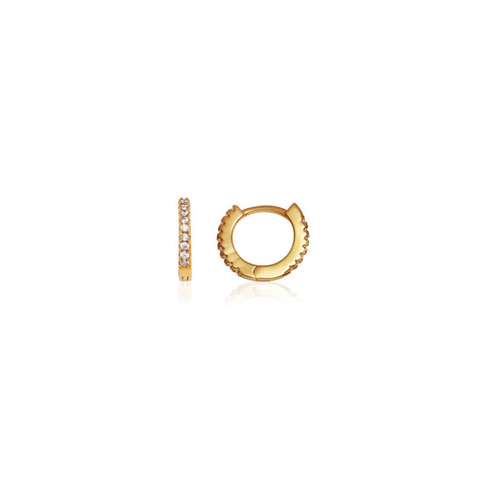 925 Sterling Silver Crystal Huggie Hoop Earrings (Gold)