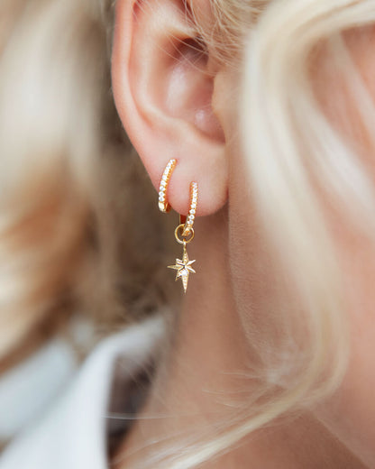 925 Sterling Silver Crystal Huggie Hoop Earrings (Gold)