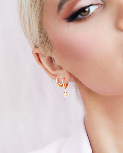 925 Sterling Silver Crystal Huggie Hoop Earrings (Gold)