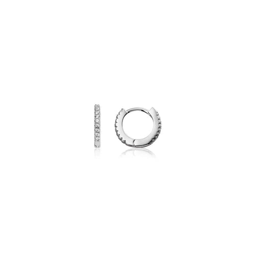 925 Sterling Silver Crystal Huggie Hoop Earrings (Silver)