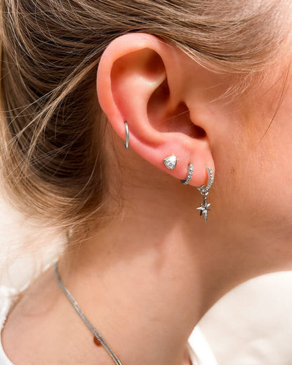925 Sterling Silver Crystal Huggie Hoop Earrings (Silver)