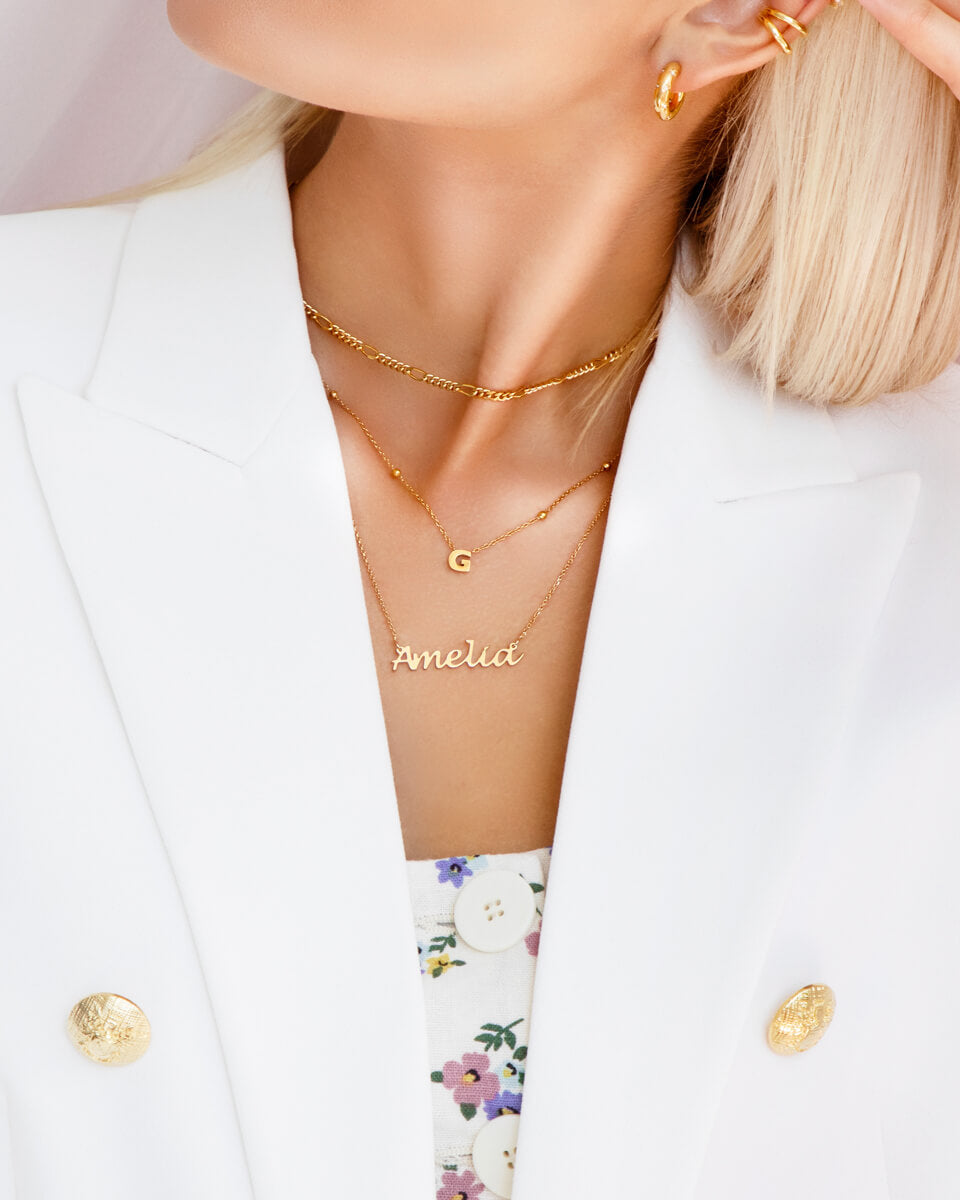 Mini Letter Sphere Chain Necklace (Gold)