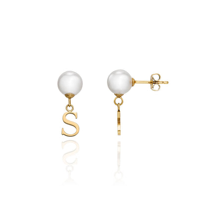 Pearl Initial Drop Earrings (Gold)