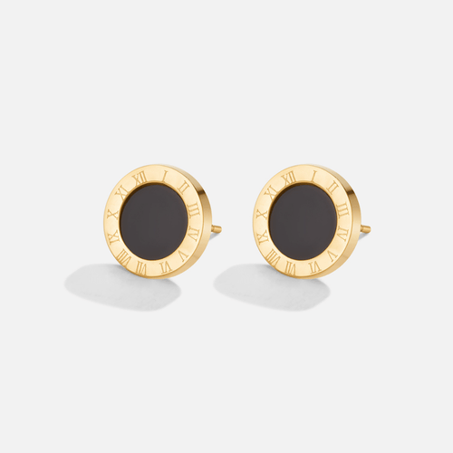 Azalea Black Button Stud Earrings