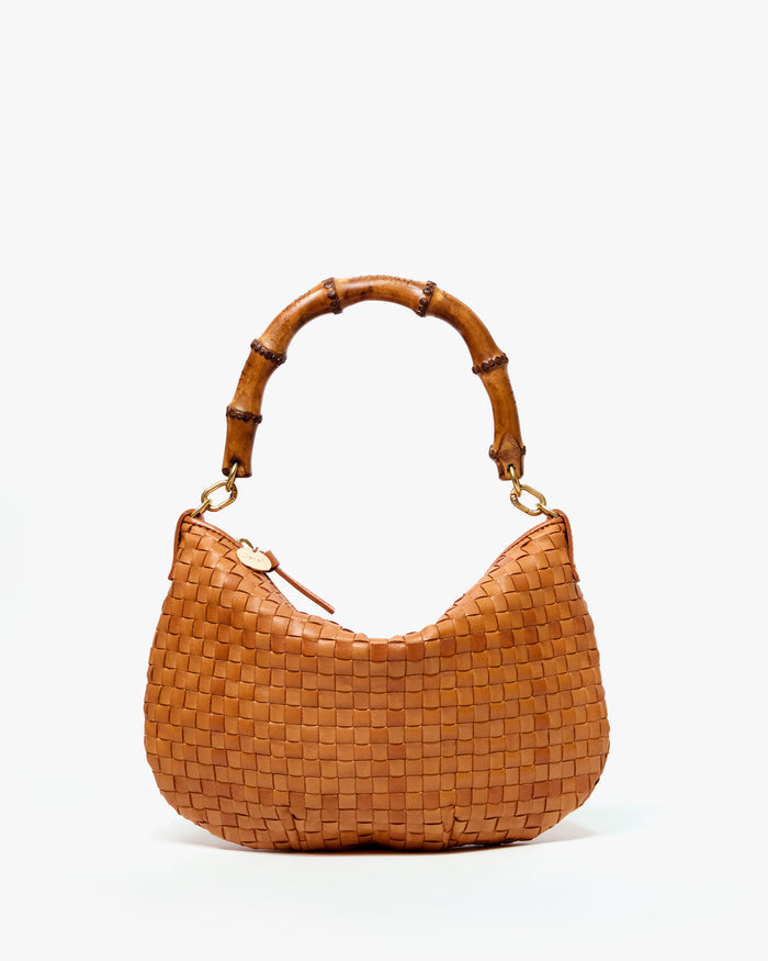 Bamboo Top Handle on Natural Woven Checker Petit Moyen