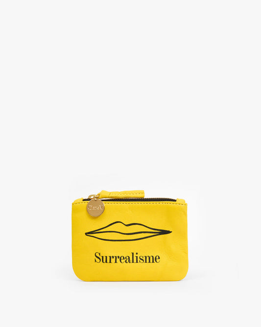 Sunflower (Yellow)Coin Clutch with black lip design and 'Surrealisme' text.