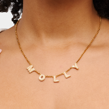 Spotlight Pave Bubble Name Necklace (Gold)