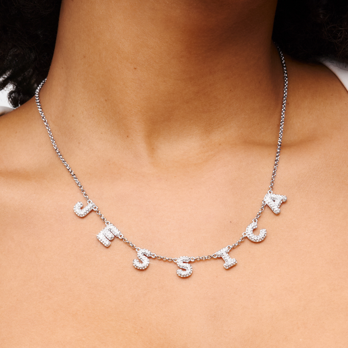 Spotlight Pave Bubble Name Necklace (Silver)