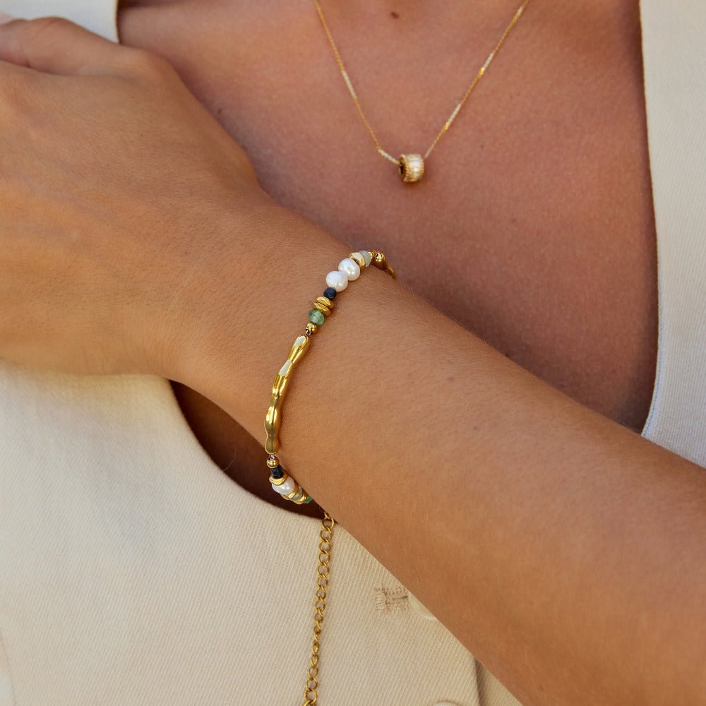 Freshwater Pearl & Malachite Beaded Bracelet
