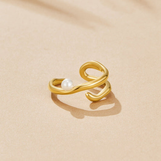 Geometric Gold & Pearl Ring