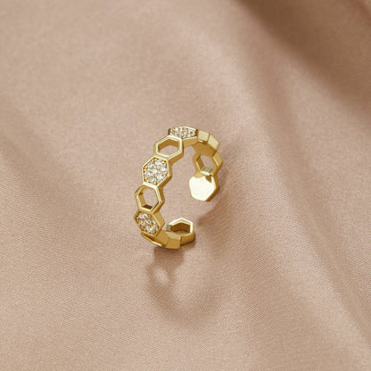 Gold & Crystal Honeycomb Ring