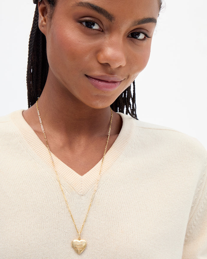 Heart Locket Charm on paperclip chain necklace