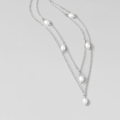 Kayla Pearl Drop Layered Silver Necklace