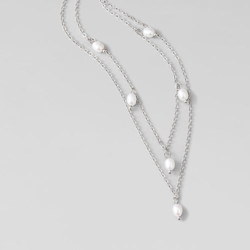 Kayla Pearl Drop Layered Silver Necklace