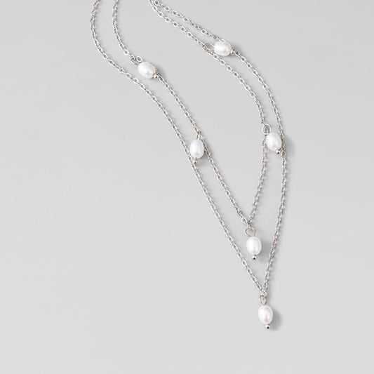 Kayla Pearl Drop Layered Silver Necklace