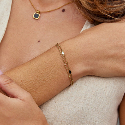 Layered Black & White Stone Bracelet