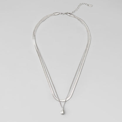 Layered Silver Bella Teardrop Necklace