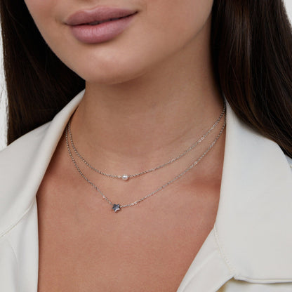 Layered Silver Star & Pearl Necklace