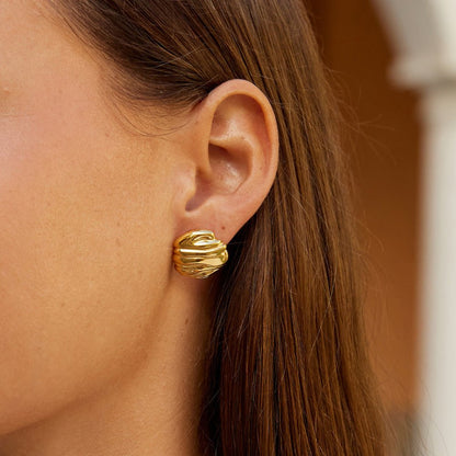 Lila Pleated Gold Button Earrings