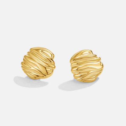 Lila Pleated Gold Button Earrings