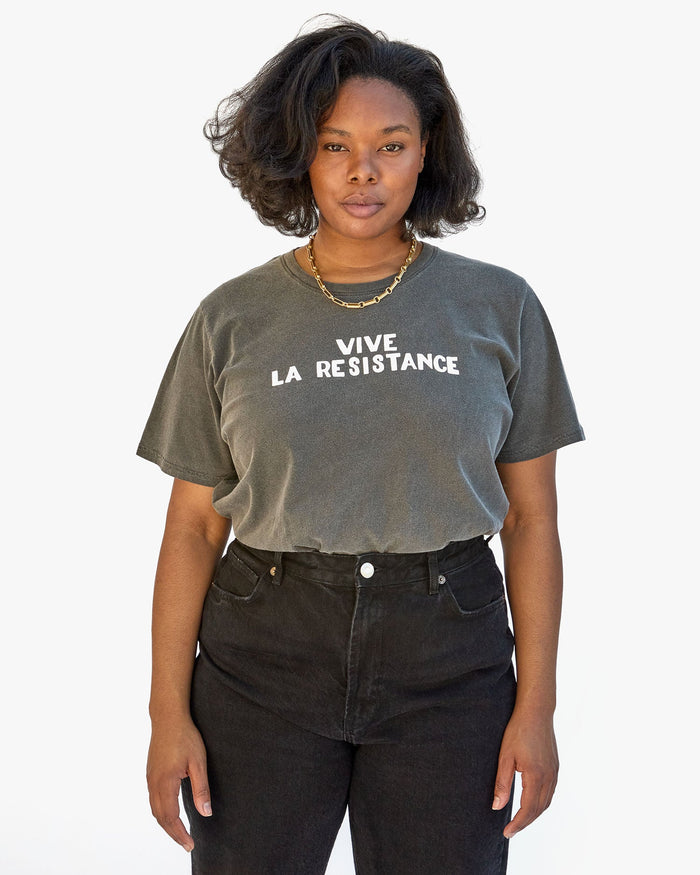 Candice wearing the Vive La Resistance Original Tee in Faded Black.