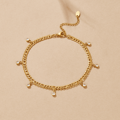 Vera Gold & Crystal Layered Anklet