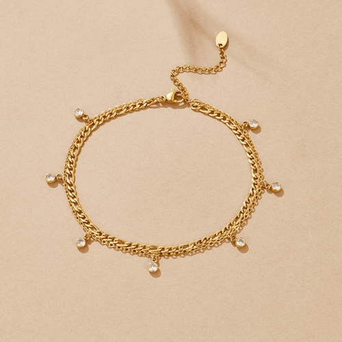 Vera Gold & Crystal Layered Anklet