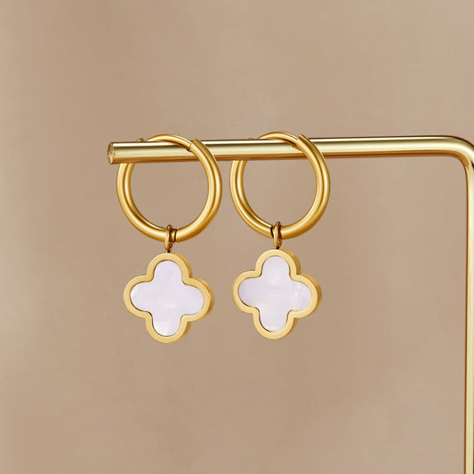 White Clover Hoop Earrings