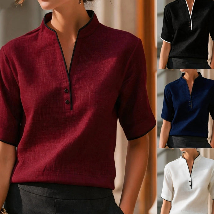 Women's Elegant Patchwork Short Sleeve Blouse – Summer Top
