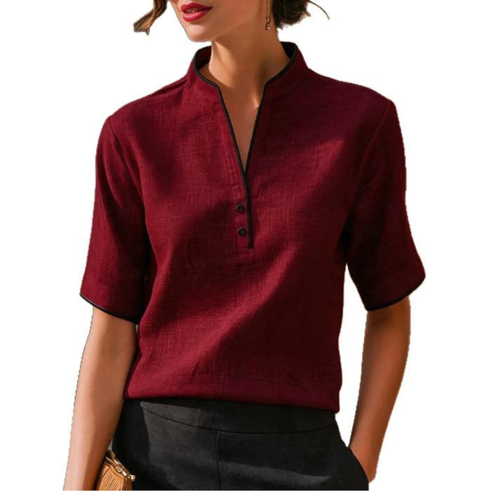 Women's Elegant Patchwork Short Sleeve Blouse – Summer Top