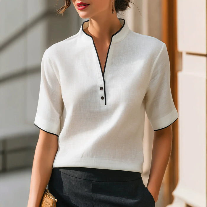 Women's Elegant Patchwork Short Sleeve Blouse – Summer Top
