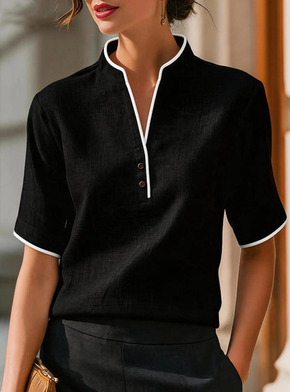 Women's Elegant Patchwork Short Sleeve Blouse – Summer Top