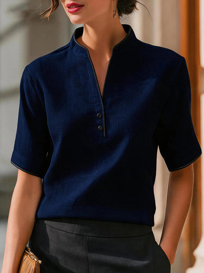 Women's Elegant Patchwork Short Sleeve Blouse – Summer Top