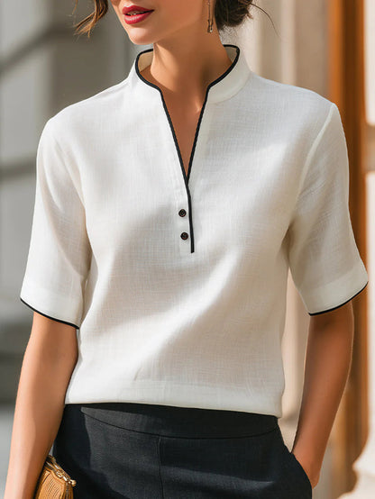 Women's Elegant Patchwork Short Sleeve Blouse – Summer Top