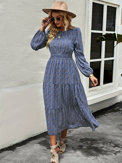 Women's Floral Chiffon Puff Sleeve Midi Dress – Summer Fashion