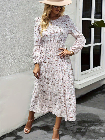 Women's Floral Chiffon Puff Sleeve Midi Dress – Summer Fashion
