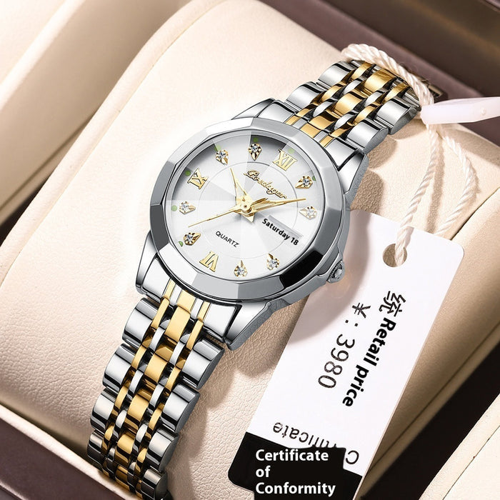 Women's Luminous Waterproof Watch – Dual Calendar Sporty Elegant
