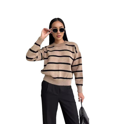 Women's Striped Color-Block Loose Pullover Top – Long Sleeve