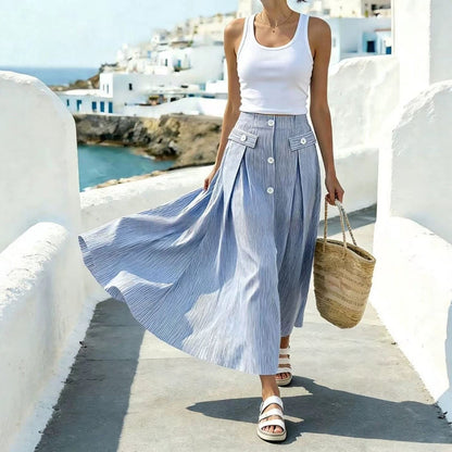 Women's Striped High-Waisted Ankle-Length Skirt – Elegant Style