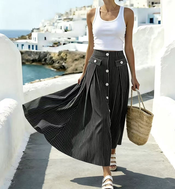 Women's Striped High-Waisted Ankle-Length Skirt – Elegant Style